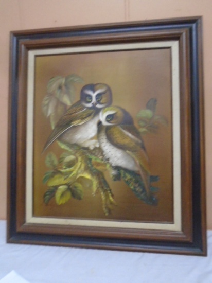 Beautiful Signed & Framed Owl Painted on Canvas