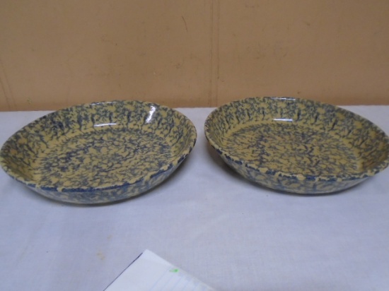 (2) R.R.P. Roseville Spongeware Pie Plates