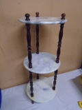 3 Tier Solid Marble & Wood Round Side Stand