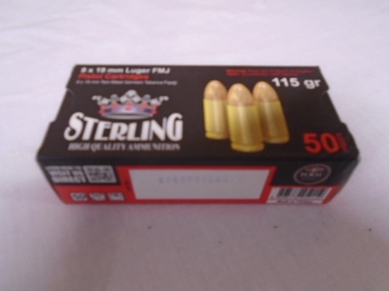 50 Round Box of Sterling 9 x 19 MM Luger Cartridgers