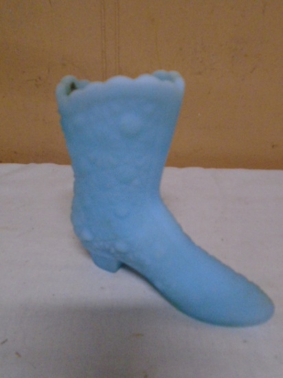 Blue Satin Glass Fenton Shoe