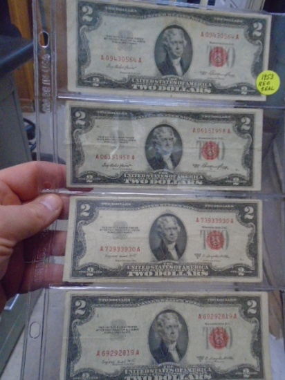 (4) 1953 2 Dollar Red Seal Notes