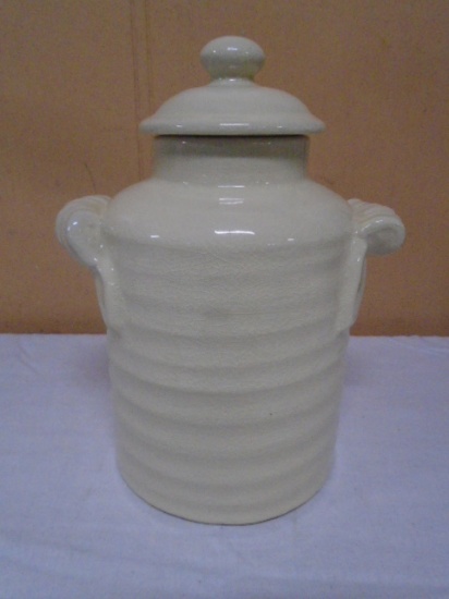 Double Handle Pottery Jar w/ Lid