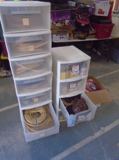 Large Group of Basket Making Supplies in Storage Drawers