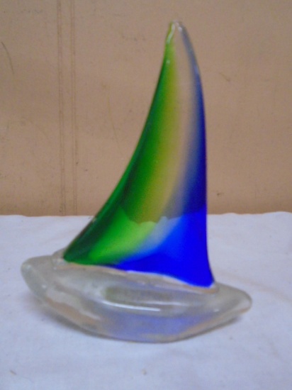 Art Glass Sailboat Paperweight