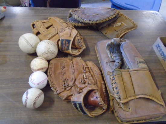 Group of Vintage Indiana Baseball & Hockey Leather Gloves