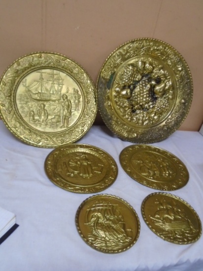Group of (6) Vintage Brass 3D Wall Pieces