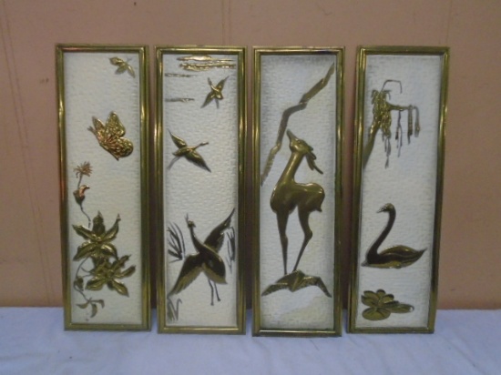 4 Pc. Set of Vintage Brass Framed Wall Art