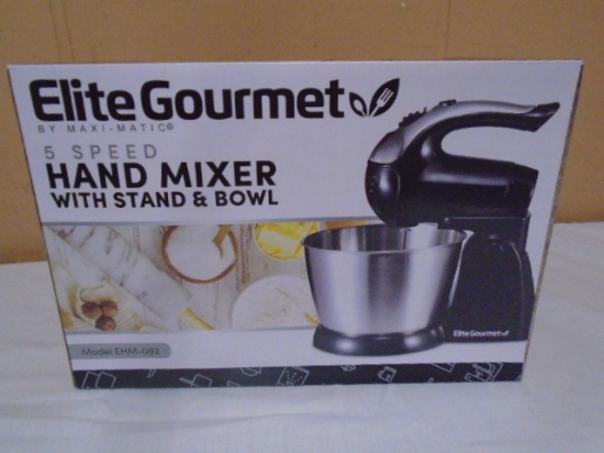 Elite Gourmet 5 Speed Hand Mixer w/Stand and Bowl