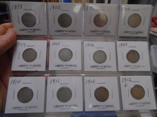 Group of (12) Liberty "V" Nickels