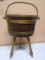 Vintage 3 Leg Wood Barrel Sewing Basket