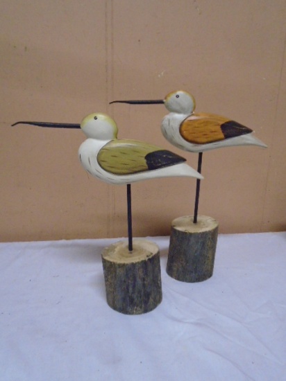 2 Wooden American Avolet Shore Birds