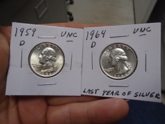 1959 D-Mint and 1964 D-Mint Silver Washington Quarters