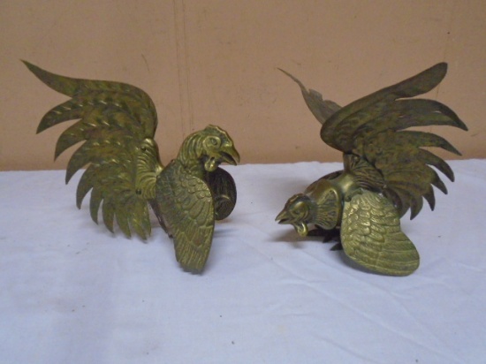 2pc Set of Solid Brass Fighting Cocks