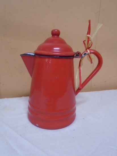 Vintage Red Porcelain Over Steel Coffee Pot