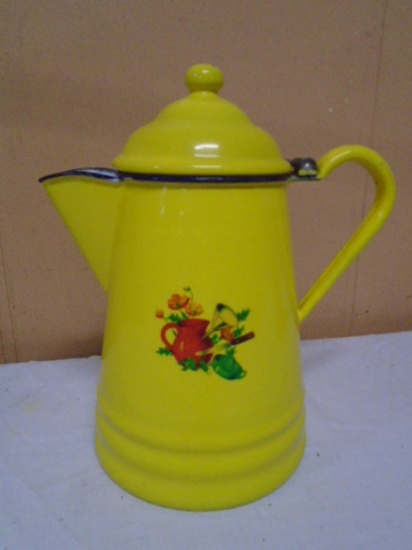 Vintage Yellow Porcelain Over Steel Coffee Pot
