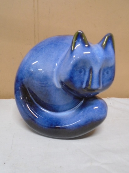 Blue Ceramic Cat Statue
