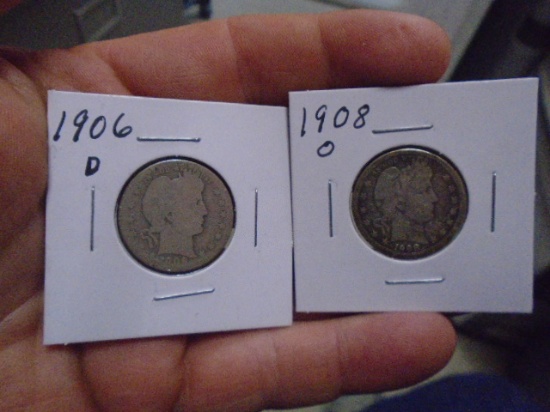 1906 D-Mint and 1908 D-Mint Barber Quarters