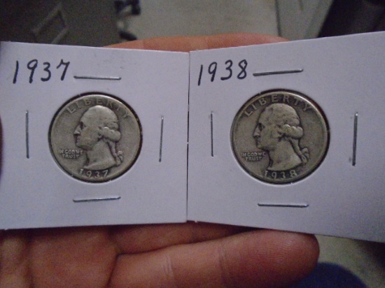 1937 and 1938 Silver Washington Quarters
