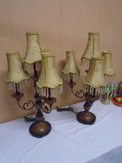 (2) Matching Beautiful Like New 4 Bulb Table Lamps