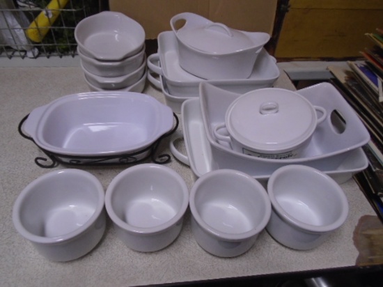 Large Group of Like New Stoneware Baking Dishes and Bowls