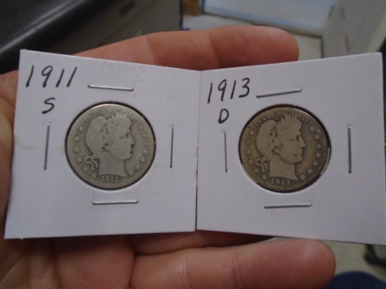 1911 S-Mint and 1913 D-Mint Barber Quarters