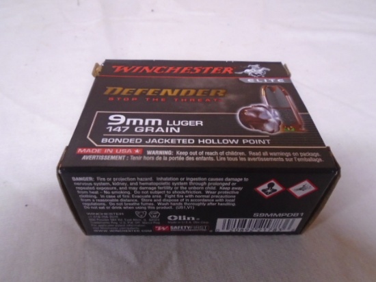 20 Round Box of Winchester Elite Defender 9mm Luger