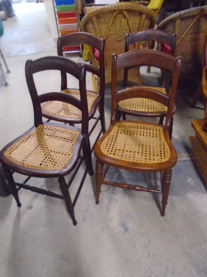 Set of 4 Matching Ladder Back Cane Bottom Chairs