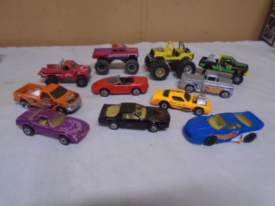Group of Assorted Hot Wheels Sized Die Cast Trucks & Cars