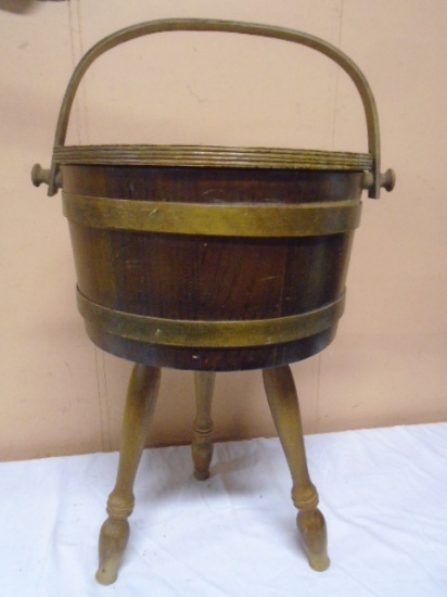 Vintage 3 Leg Wood Barrel Sewing Basket