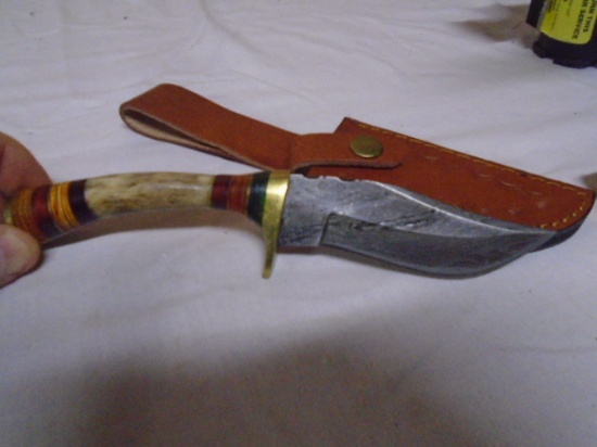 Custom Made Damascus Blade Knife w/ Tooled Leather Sheave