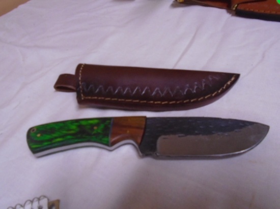 Wood Handle Hunting Knife w/ Tooled Leather Sheave