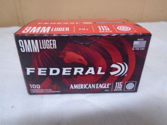 100 Round Box of Federal 9mm Luger Centerfire Pistol Cartridges
