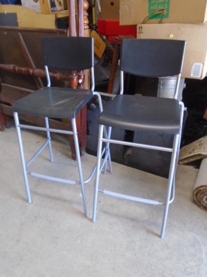 2 Matching Composite Seat & Back Steel Frame Bar Stools