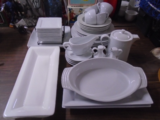 Large Group of White Stoneware Dishes