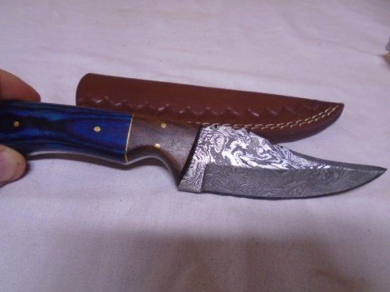 Custom Made Damascus Blade Knife w/ Tooled Leather Sheave