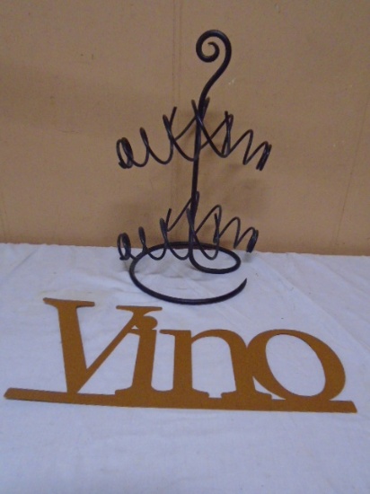 4 Bottle IronWine Bottle Holder and Metal Vino Sign
