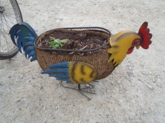 Metal Art Chicken Planter