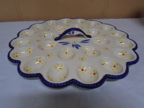 Beautiful Hand Painted Ceramic Deviled Egg Plate