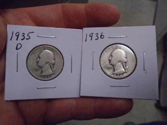 1935 D-Mint and 1936 Silver Washington Quarters