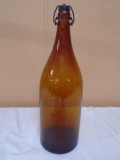 Antique Brown Glass Bottle W/Original Stopper