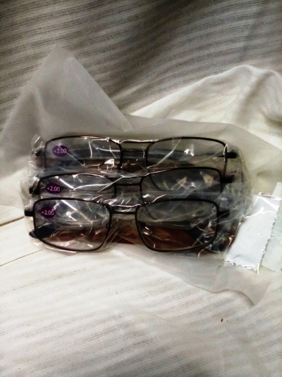 Three Pair Wire Rim Prescription Reading Glasses +2.00Power