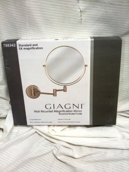 Giant Wall Mounted Brushed Nickel Finish Articulating Magnifier Mirror