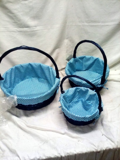 Three Piece Lined Basket Set (Blue)