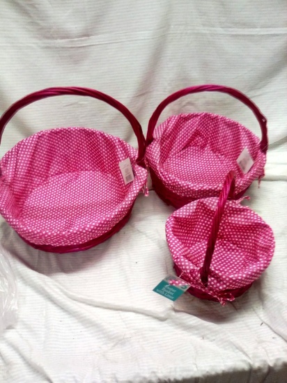 Three Piece Lined Basket Set (Pink)