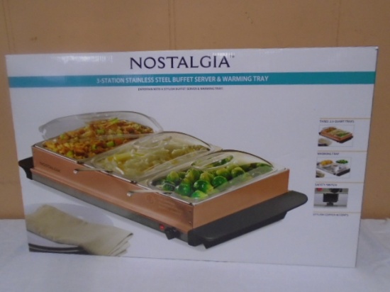 Nostalgia 3-Station Stainless Steel Buffet Server w/Warming Tray