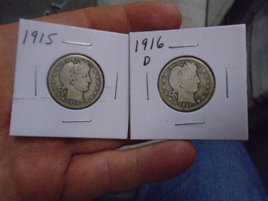 1915 and 1916-D Mint Barber Quarters