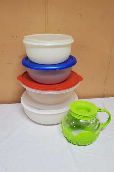 Group of Plasticware Storage Bowls & Microwave Popcorn Popper