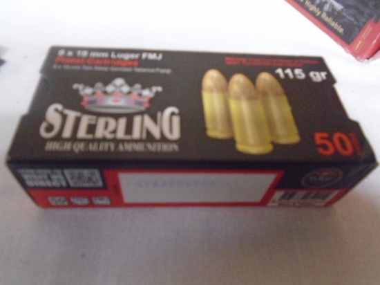 50 Round Box of Sterling 9x19mm Luger Pistol Cartridges