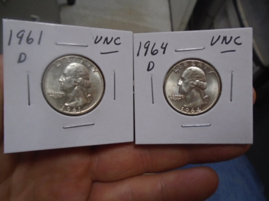 1961 D-Mint and 1964 D-Mint Silver Washington Quarters